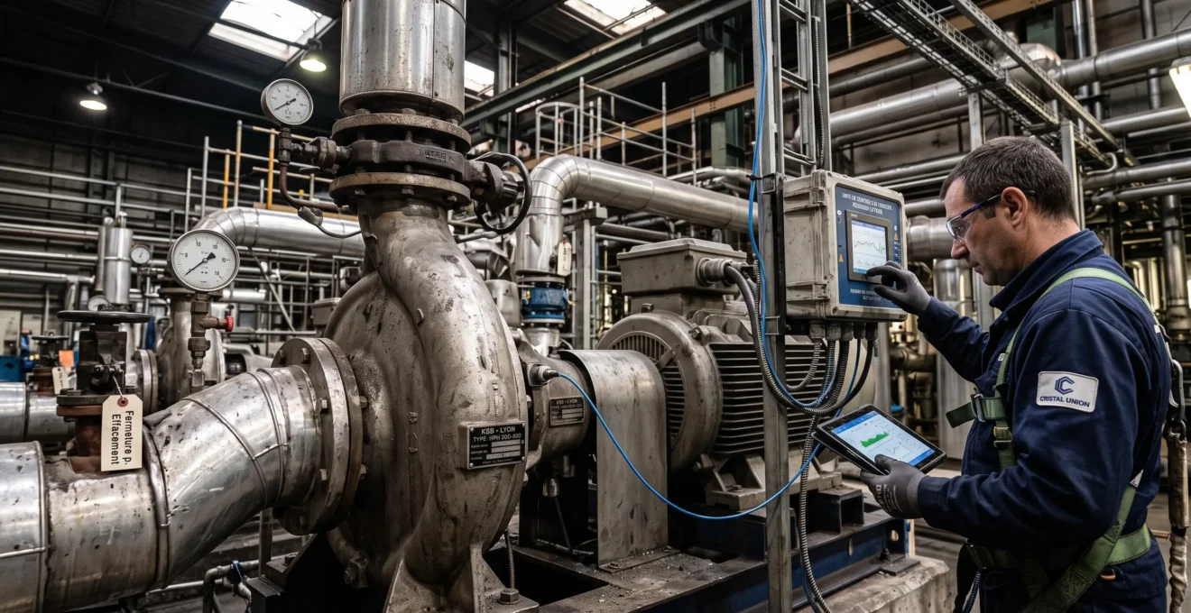 Technicien surveillant une machine industrielle pour la gestion de sa consommation électrique.