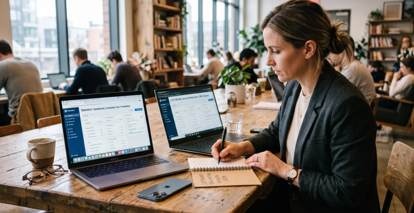 Un dirigeant compare deux solutions logicielles sur des ordinateurs portables.
