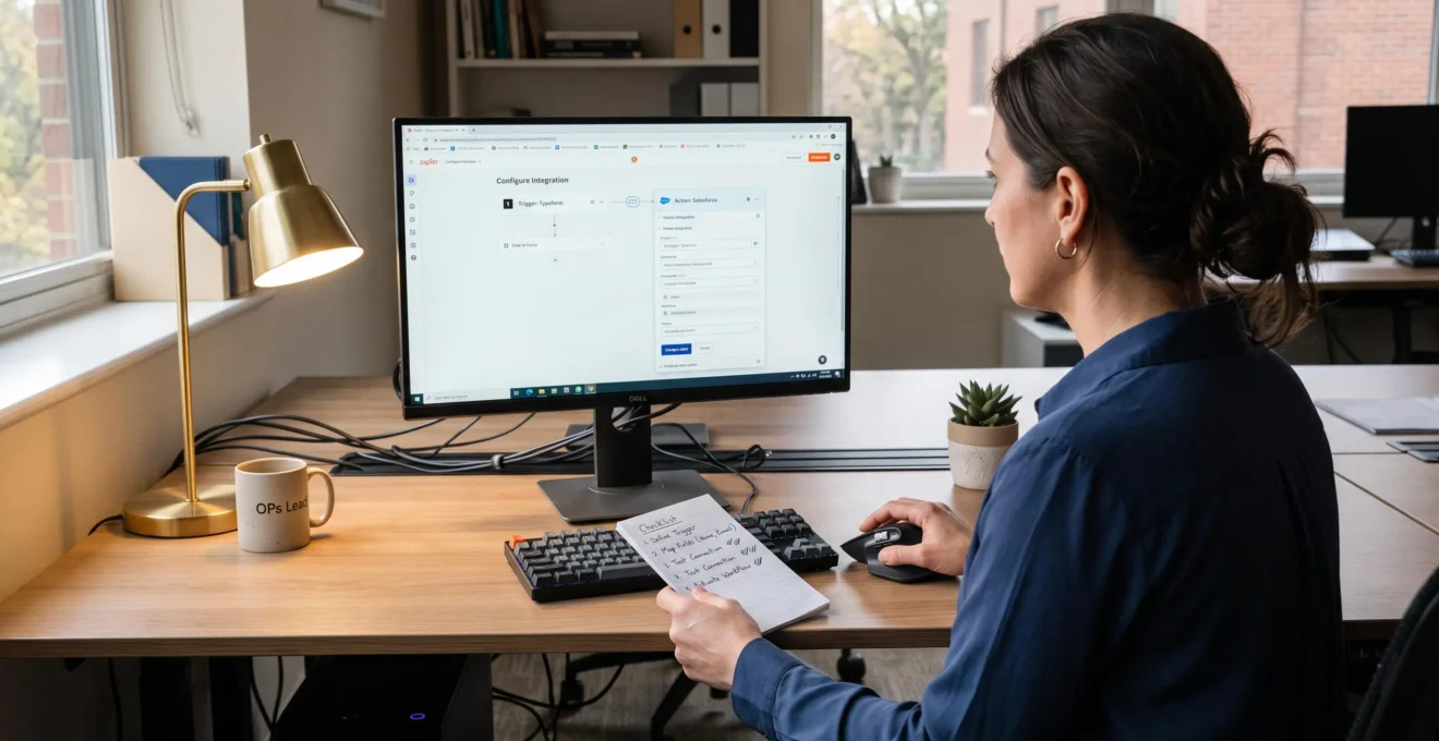 Un responsable paramètre une intégration logicielle sur son poste de travail.